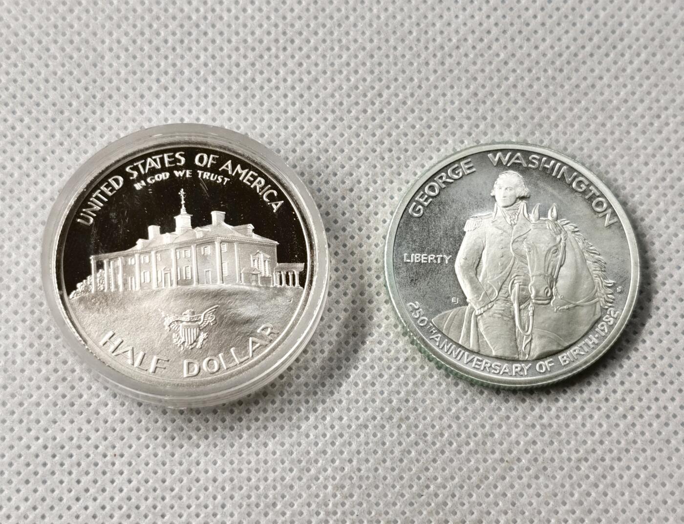 甄臻铺-世界币章拍卖（第49期）精品场拍品征集中，送拍享返佣金等优惠多多 1982美国华盛顿银币 12.5克（含银90%），2枚一组