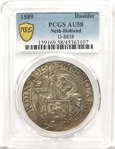 博洋堂“心向春光”2月精品大拍专场暨第160期（全场包邮） - PCGS AU58 荷兰1589年武士狮子大银币，这版狮子币普遍弱打，这个深打完整状态绝对远超分数，完美收藏级别。
