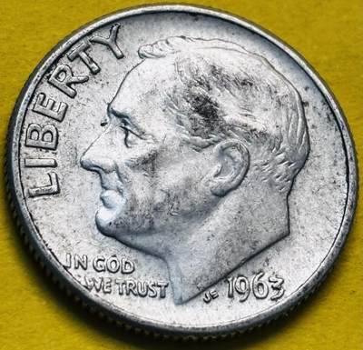 文馨钱币收藏第 293 场，春节前最后一期全部发出，将不予寄存，请悉知 - 1963 年美国罗斯福 10 美分银币 2.5 克 900 银