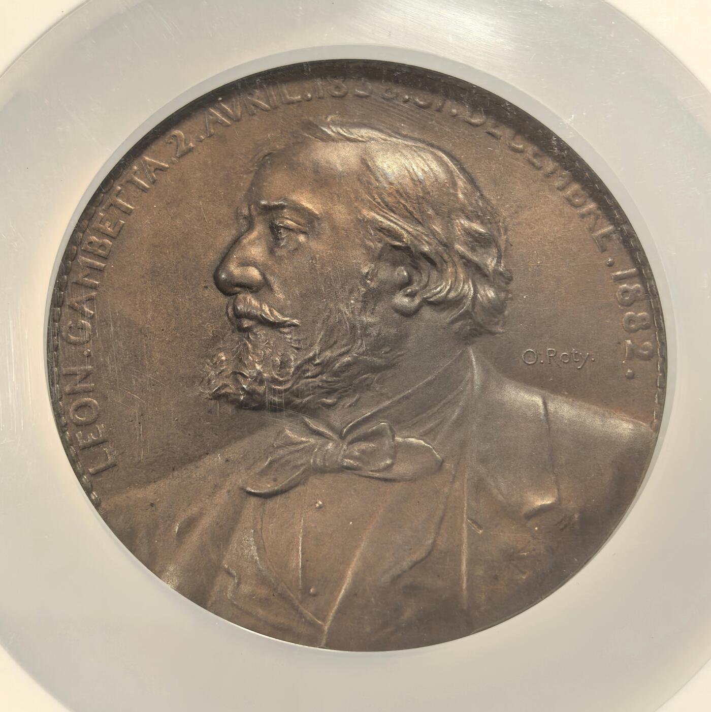 博洋堂“心向春光”2月精品大拍专场暨第160期（全场包邮） NGC MS64BN 法国1882年政治家莱昂·甘必大逝世纪念铜章，69mm（大师罗蒂作品）