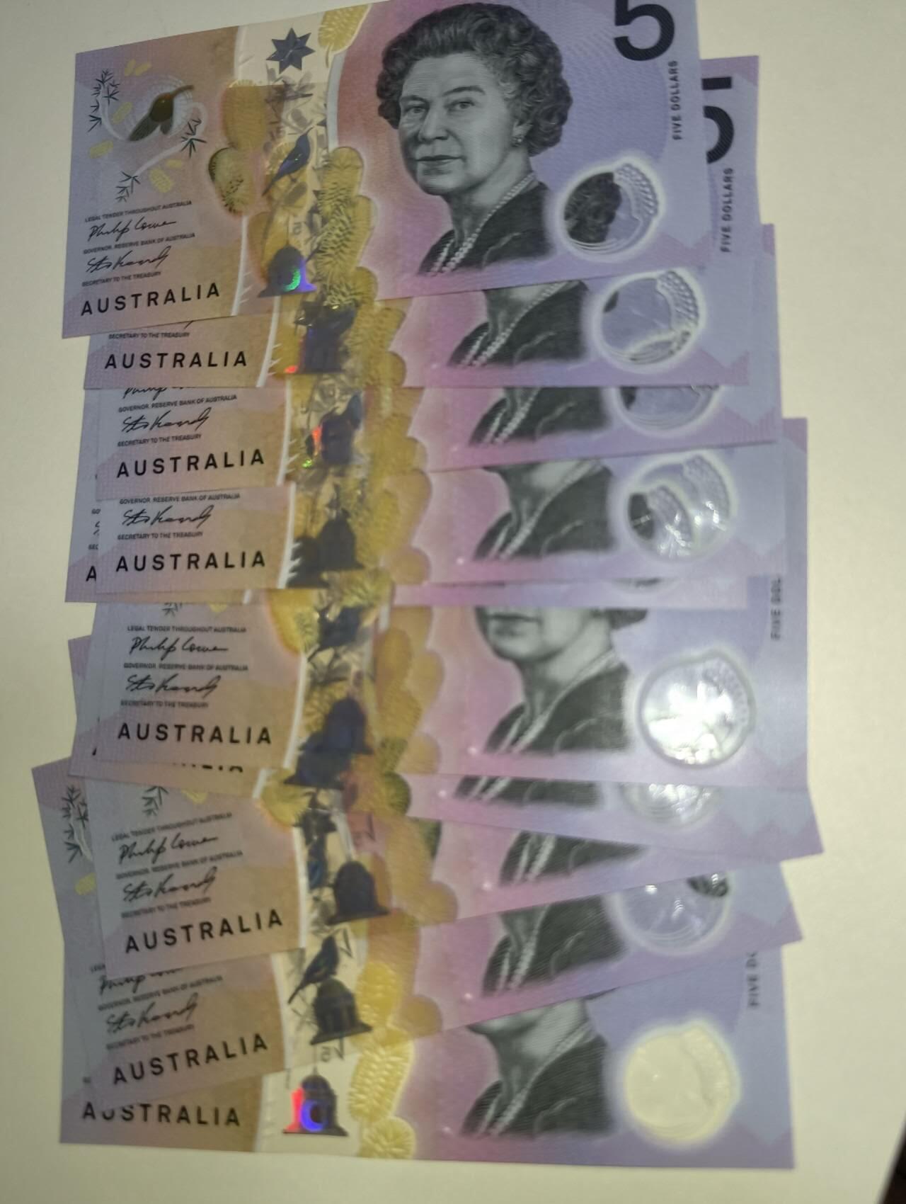 春节钱币瓷器清货捡漏拍场 澳大利亚新版明亮版5元塑料钞 全新UNC BJ冠10张，部分连号