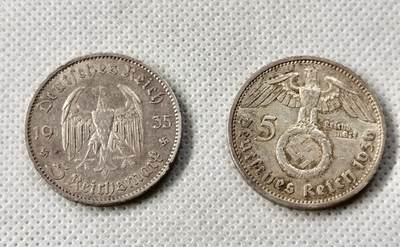 甄臻铺-世界币章拍卖（第49期）精品场拍品征集中，送拍享返佣金等优惠多多 - 1935教堂马克+1936兴登堡马克，淡淡转光，包浆自然，细节见图