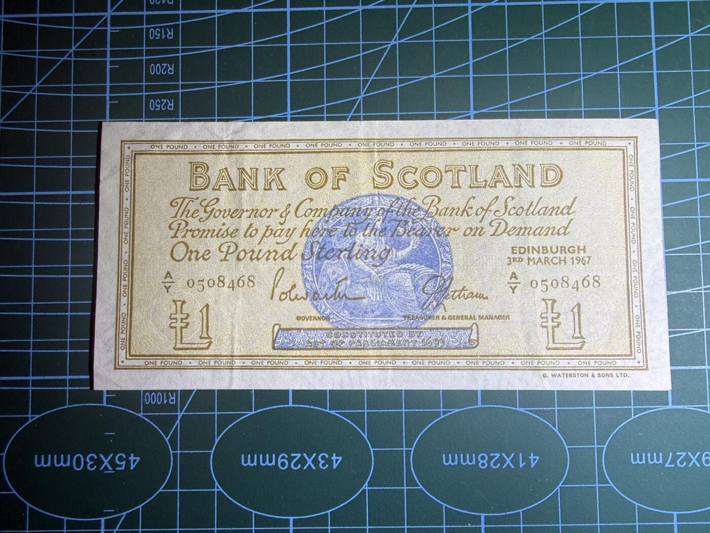 【炜奕收藏】，第五十九期，苏格兰多时期钞票，年前最后一期，拍后所有寄存物品将寄出 1967年苏格兰银行1镑，品相如图