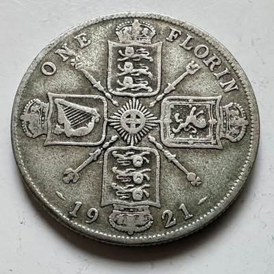 🌹外币初藏🌹🐯2026年第17场 快递将在12号停运 年前需发货的抓紧 ，年后正月十五恢复发货 - 英国1921年一弗罗林银币 11.3克50%银