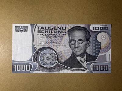 《艾美收藏》第231期-2.8周日外币精品(春节前收官)-世界最佳纸币特辑 - 奥地利1000先令 1983年 薛定谔 流通品相