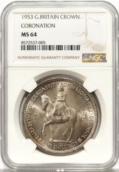 博洋堂“心向春光”2月精品大拍专场暨第160期（全场包邮） - NGC MS64 英国1953年伊丽莎白二世登基纪念克朗