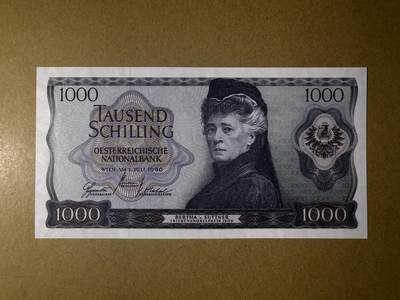 《艾美收藏》第231期-2.8周日外币精品(春节前收官)-世界最佳纸币特辑 - 奥地利1000先令 UNC 1966年 奥地利女作家苏特纳