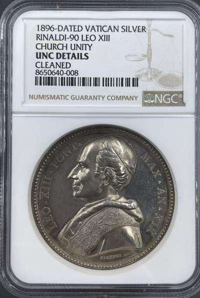 「木头集藏」“ 新岁撷珍”——章牌精品专场！ - BIANCHI～1896年梵蒂冈教皇利奥十三世“教会合一”纪念银章，直径：44 mm，品相不错！