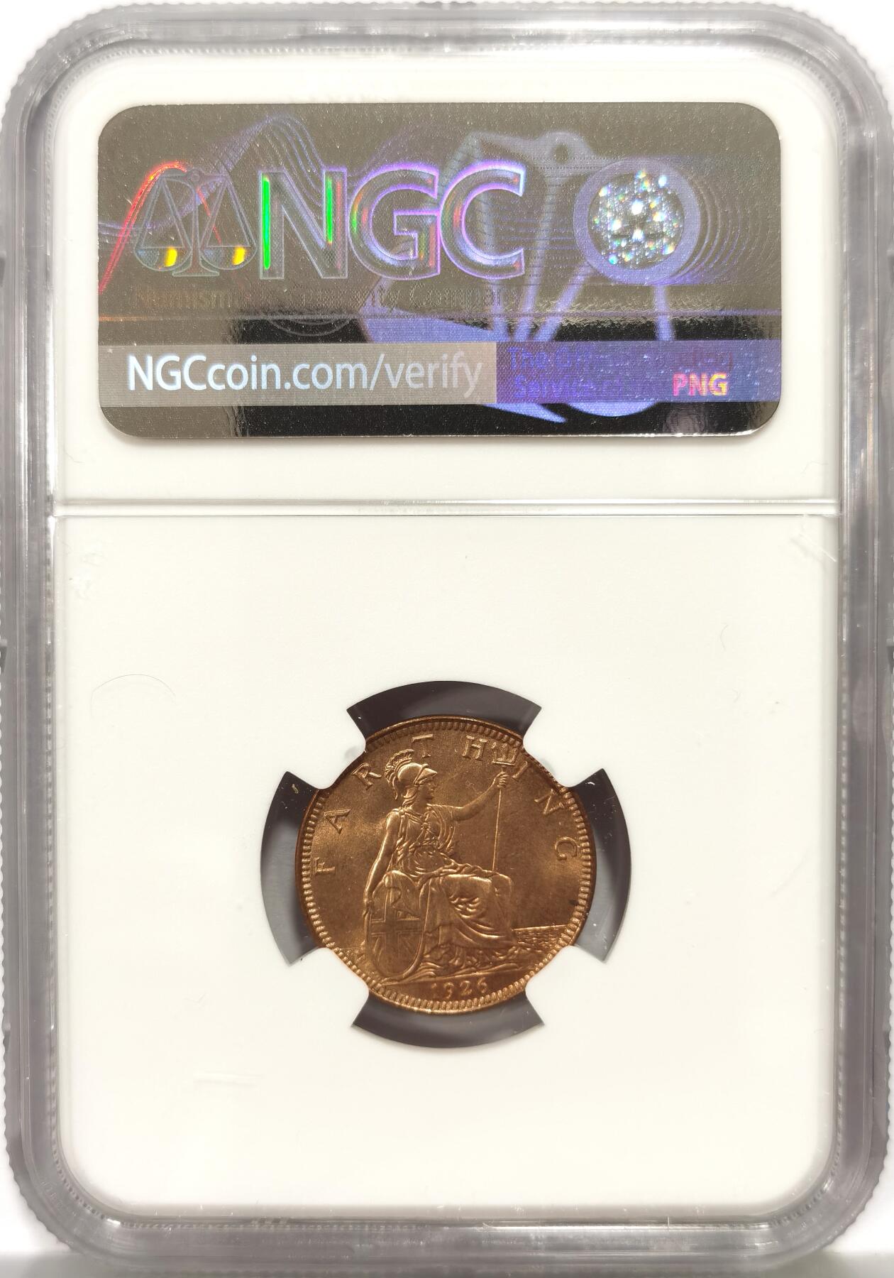 博洋堂“心向春光”2月精品大拍专场暨第160期（全场包邮） NGC MS66RB 英国乔治五世国王1926年1法新，1/4便士铜币。第三版头像 相较前两版对于细节的营造更为清晰，整体更加工整。高分难得，但是实际状态严评送pc大概率给red的品相，分数或可更高。