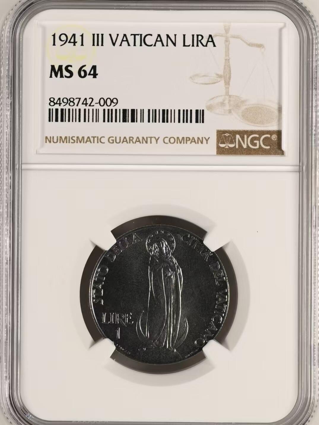 长老汇蛇年精选第九十八场拍卖 梵蒂冈1941年庇护十二世1里拉，该币仅发型两年，少见 NGC MS64