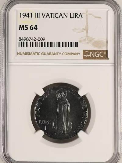 长老汇蛇年精选第九十八场拍卖 - 梵蒂冈1941年庇护十二世1里拉，该币仅发型两年，少见 NGC MS64