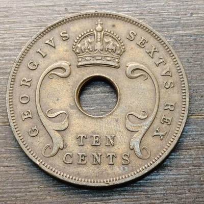 【铜匠收藏】★第147★散币专场 不寄存，30包邮。不满30元，支付5元运费。《接受代拍 代送NGC评级》 97【无寄存】东非 1952年 10分