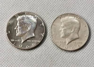 甄臻铺-世界币章拍卖（第49期）精品场拍品征集中，送拍享返佣金等优惠多多 - 1966美国肯尼迪半美元（含银40%），2枚一组