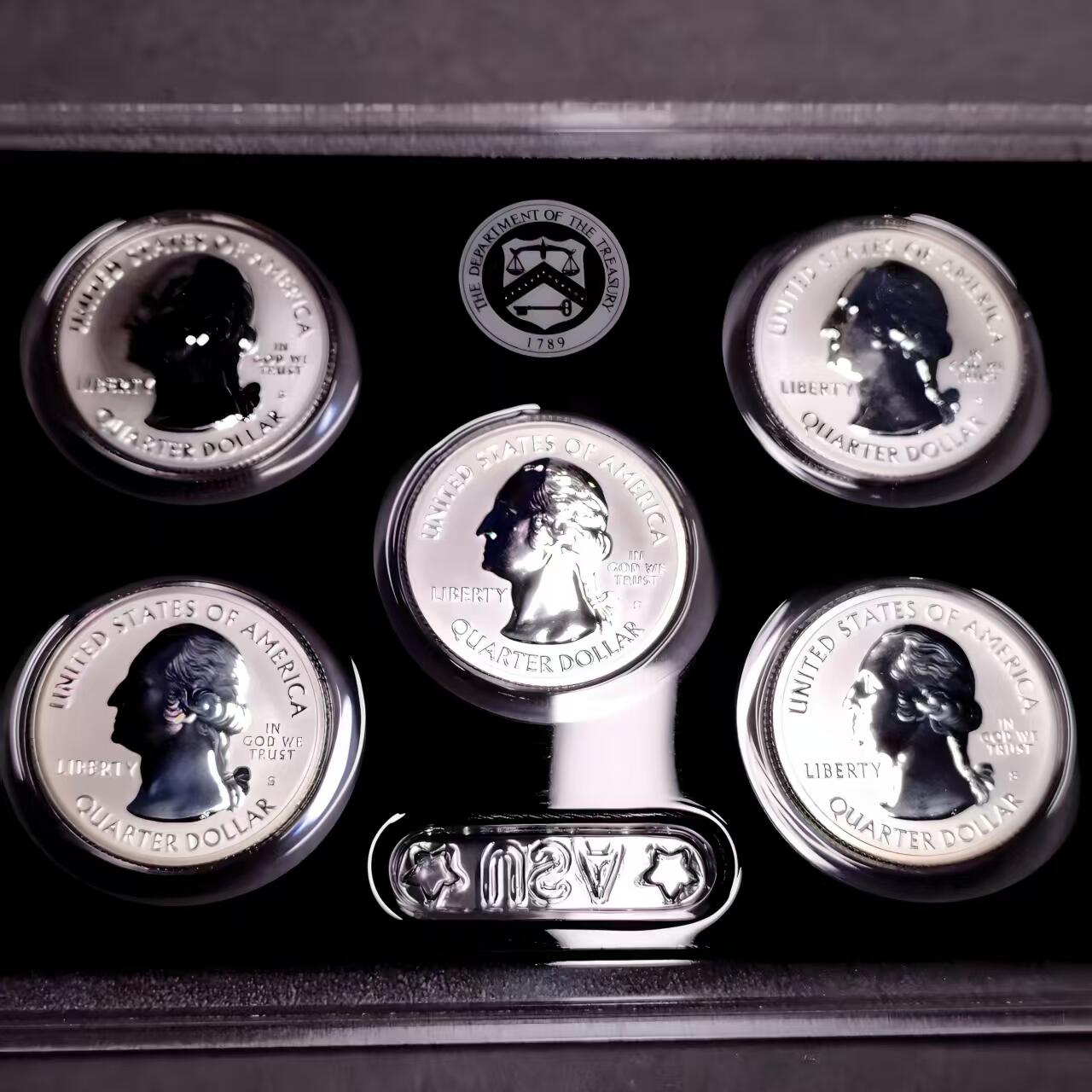 长老汇蛇年精选第九十八场拍卖 美国2018年反精制公园纪念银币5枚，国内罕见，颜值相当，工艺精湛，31.25克