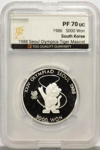 博洋堂“心向春光”2月精品大拍专场暨第160期（全场包邮） - TQG PF70UC 韩国1986年5000韩元精制银币 汉城奥运会-吉祥物 925银16.81克