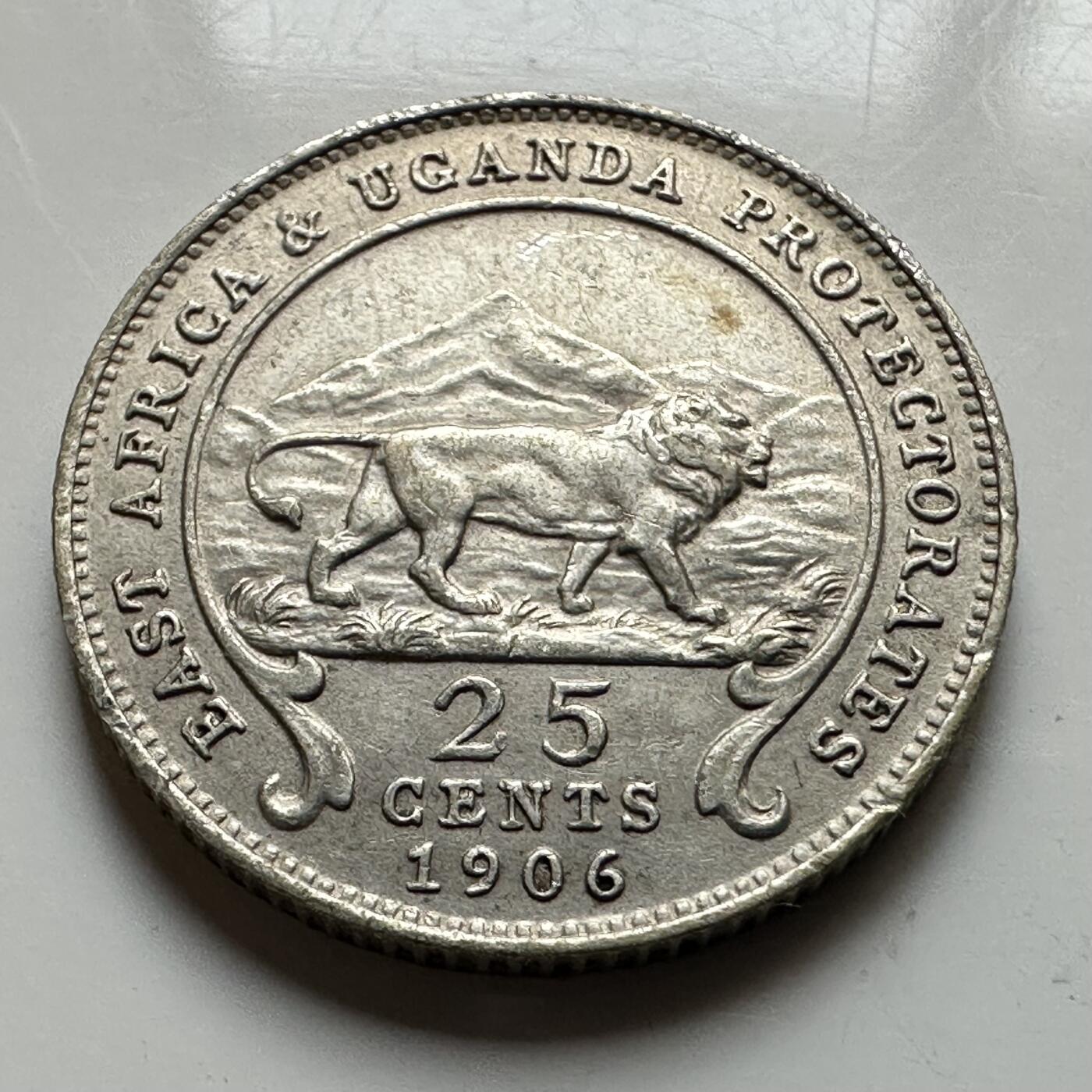 🌹外币初藏🌹🐯2026年第17场 快递将在12号停运 年前需发货的抓紧 ，年后正月十五恢复发货 英属东非和乌干达保护地1906年25分银币 少见高品
