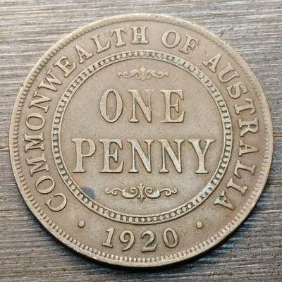 【铜匠收藏】★第147★散币专场 不寄存，30包邮。不满30元，支付5元运费。《接受代拍 代送NGC评级》 81【无寄存】澳大利亚 1920年 1便士 乔治五世 铜币