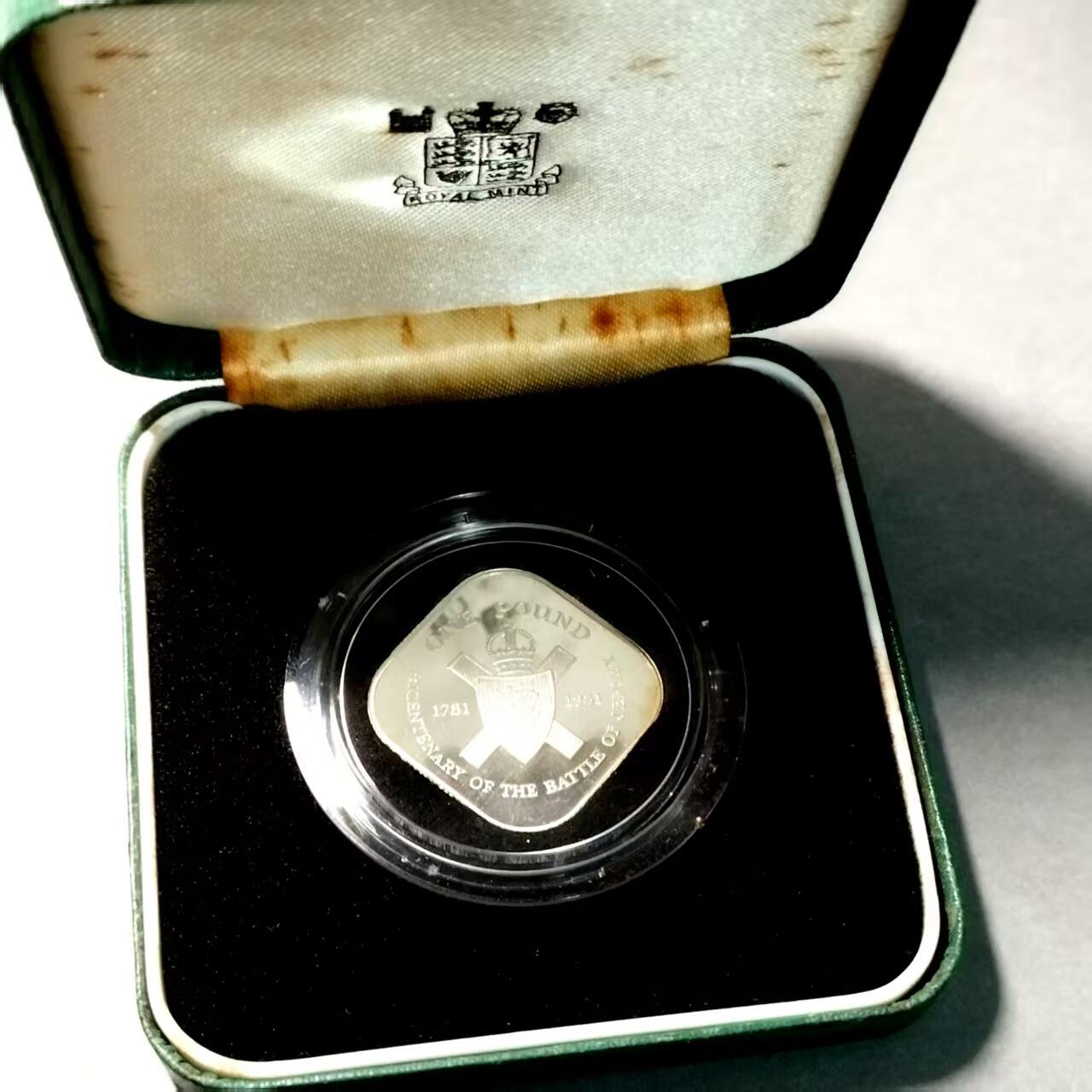 长老汇蛇年精选第九十八场拍卖 泽西岛1981年精制菱形纪念银币，泽西战役200周年  重10.45克量10000，盒证齐全