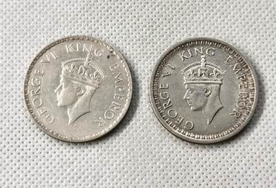 甄臻铺-世界币章拍卖（第49期）精品场拍品征集中，送拍享返佣金等优惠多多 - 2枚乔治六世一卢比银币早期和晚期一对，重23.2克