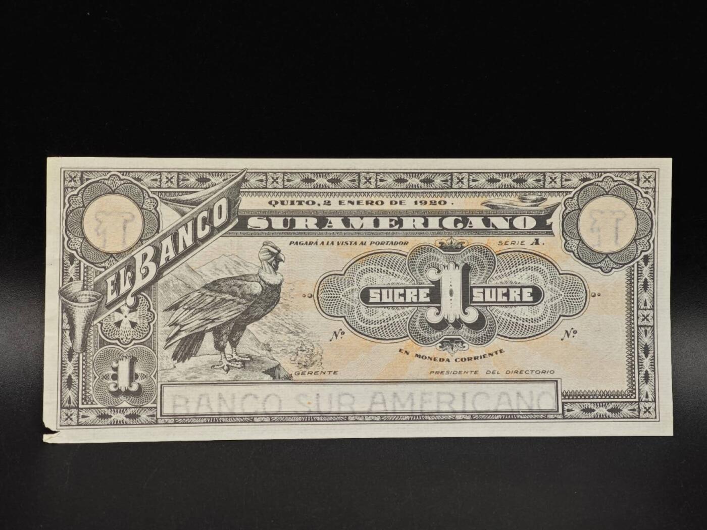 【淘币小摊】实时拍第八百六十五拍   纸币场    年前最后一周之前预留预留8号9号全部发出请更换最新收货地址不方便收货的请勿参拍或者顺丰到付 厄瓜多尔1920年1苏纸币