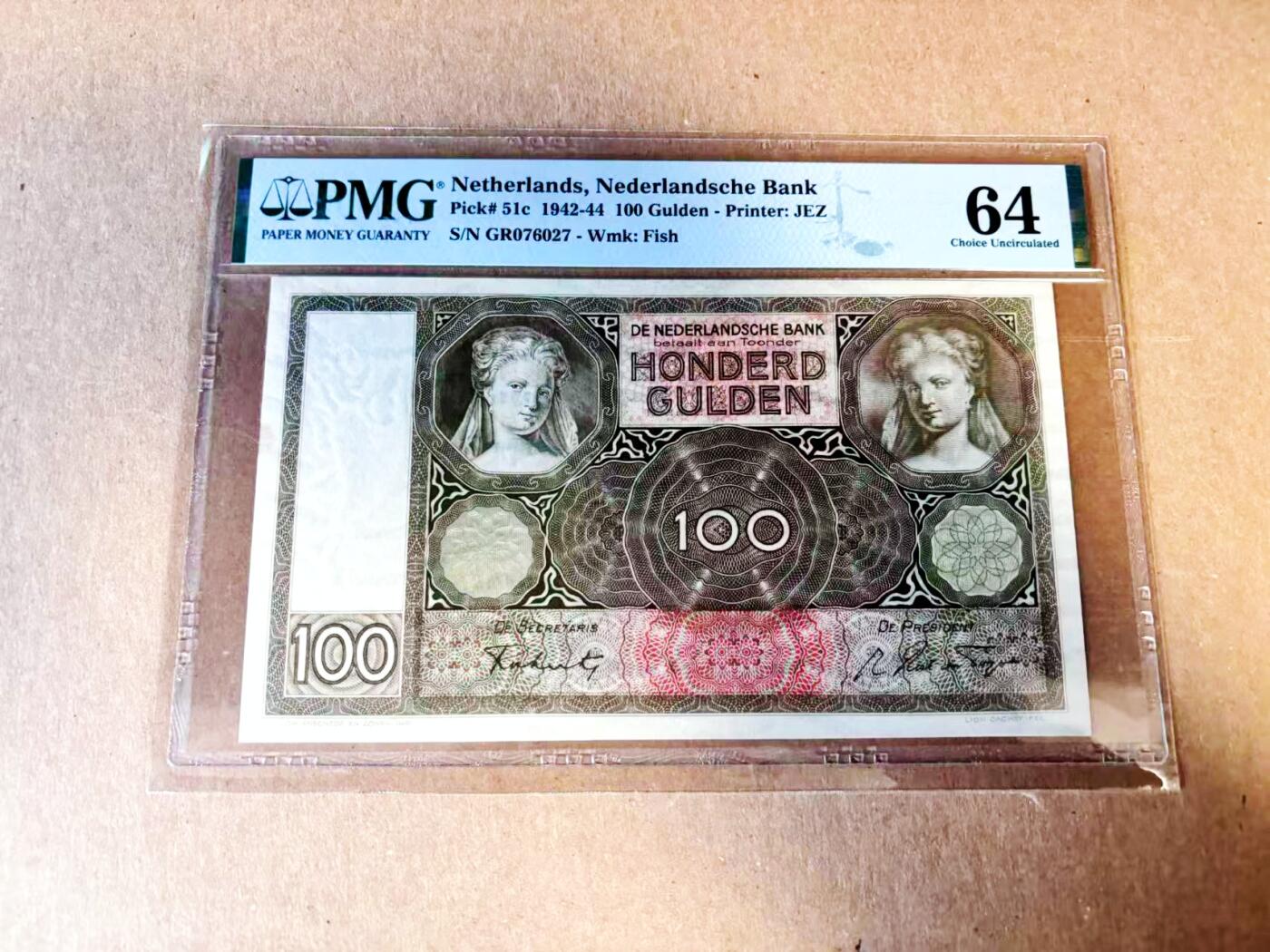 【Blue Auction】世界纸币精拍第783期——18级TOP拍卖/信誉/品质/专业/高效💫 荷兰 1942-44年100盾 “鬼女” PMG64