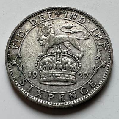 🌹外币初藏🌹🐯2026年第17场 快递将在12号停运 年前需发货的抓紧 ，年后正月十五恢复发货 - 英国1927年六便士银币 2.83克50%银