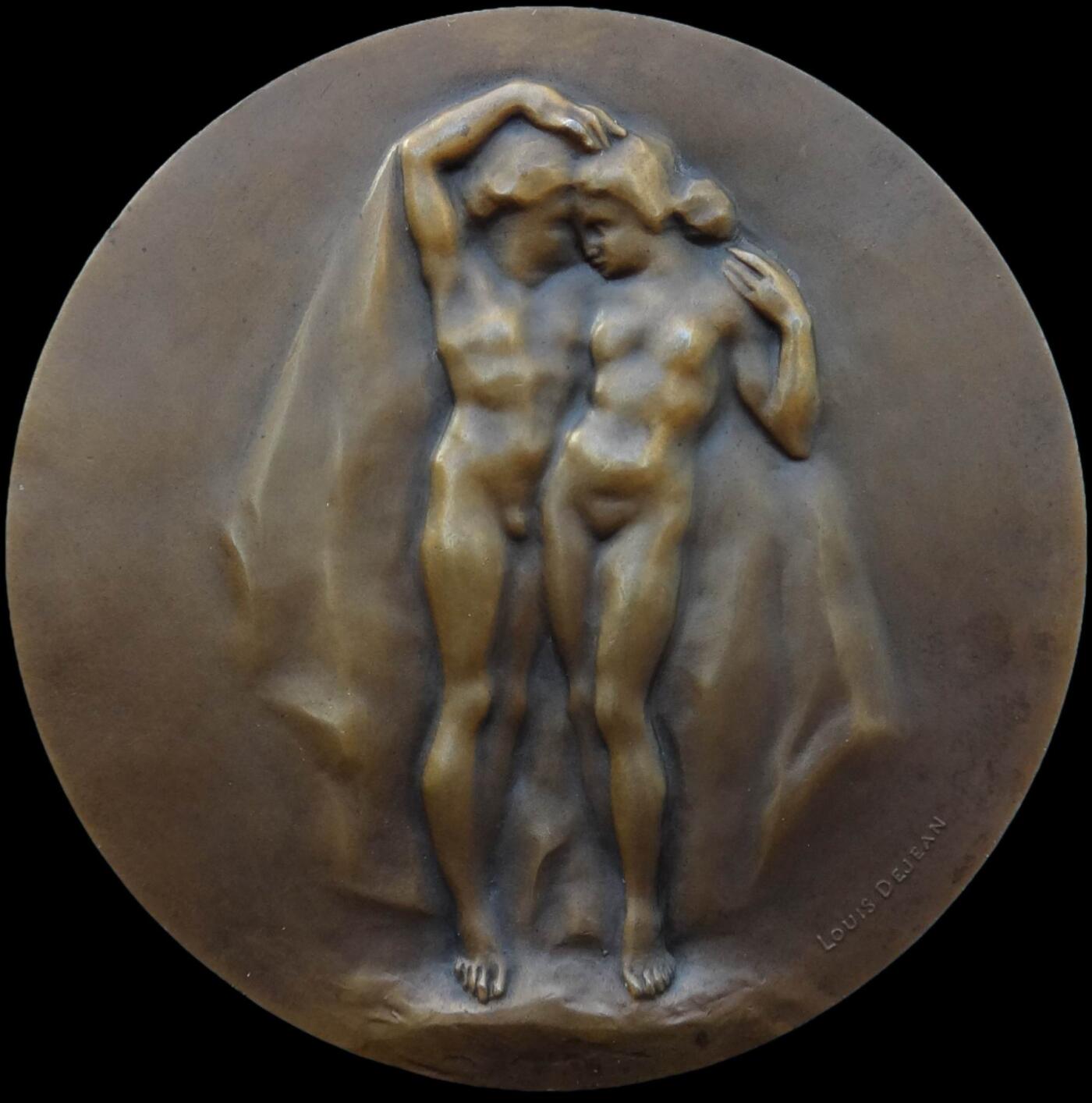 「木头集藏」“ 新岁撷珍”——章牌精品专场！ Louis Dejean～法国SAMF协会20号作品铜章“春天”，MS63 ，法兰西章牌之友协会（SAMF）1903年发行，直径：60mm，铜章发行量仅132枚，边铭：丰饶角BRONZE 火蝾螈 限量编号174。 路易·德让是法国著名雕塑家，创作了多座纪念碑和众多大型装饰雕塑，其小型雕塑作品被各大博物馆收藏。路易·德让尤其擅长人体，他为数不多的几件章牌作品都是人体章。最后几张图片是他的雕塑作品。