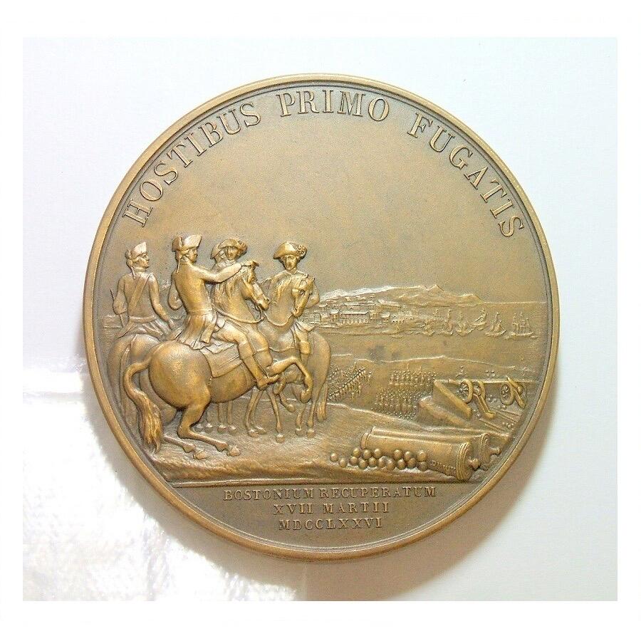 【艺术】著名法国艺术大章 1776年美国华盛顿指挥独立战争高浮雕精制超大铜章 带原盒 68MM 162克