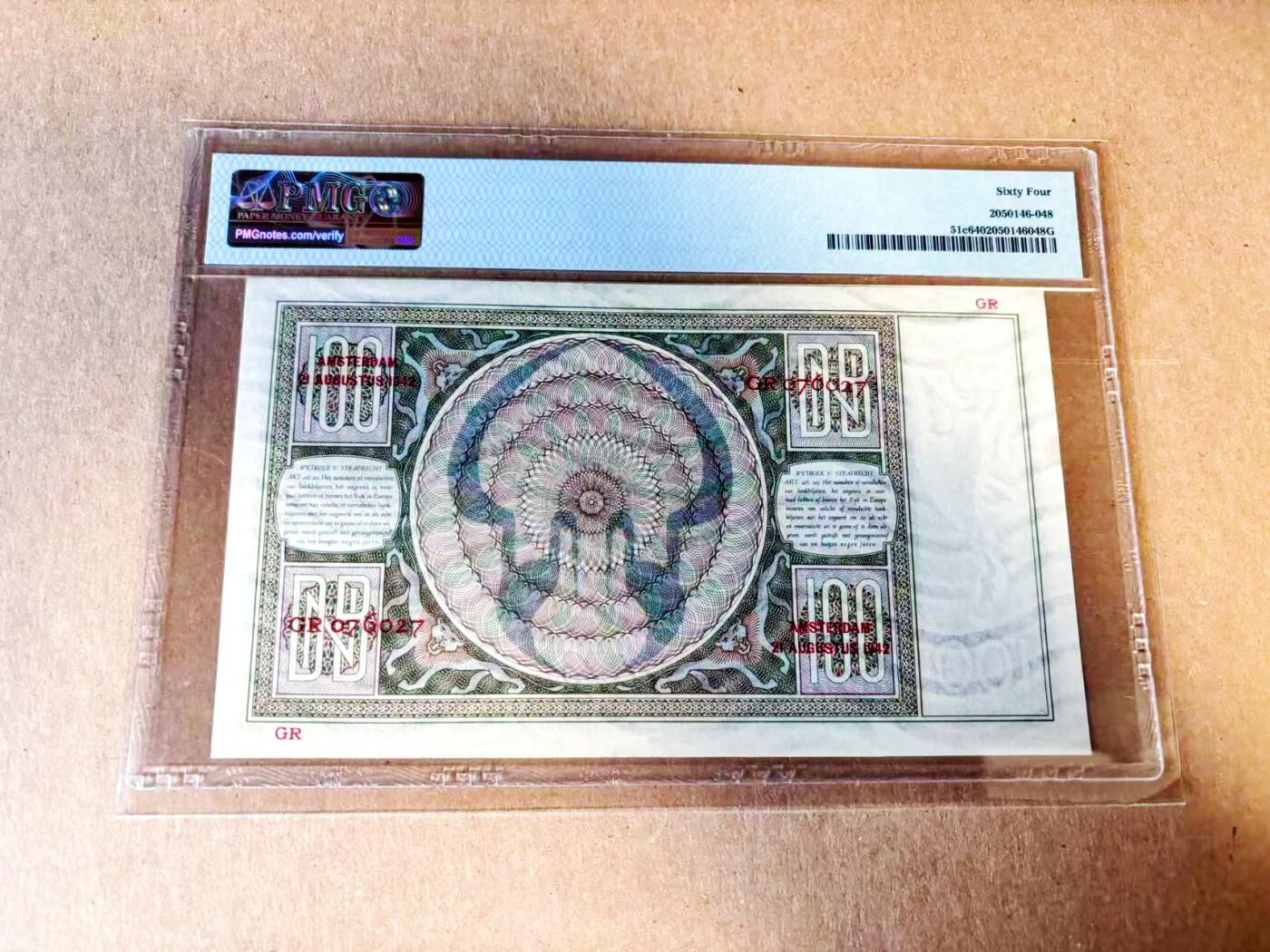 【Blue Auction】世界纸币精拍第783期——18级TOP拍卖/信誉/品质/专业/高效💫 荷兰 1942-44年100盾 “鬼女” PMG64
