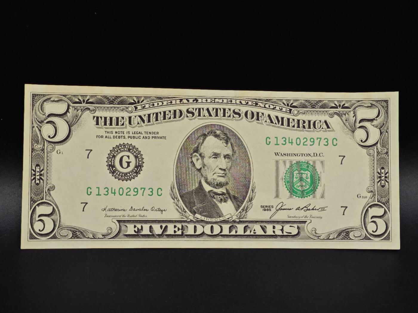 【淘币小摊】实时拍第八百六十五拍   纸币场    年前最后一周之前预留预留8号9号全部发出请更换最新收货地址不方便收货的请勿参拍或者顺丰到付 美国5美元纸币【有折】