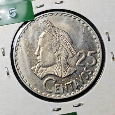 KK钱币收藏小铺  第394期  2月预留时间 周末发货 -  1971危地马拉25分 好品