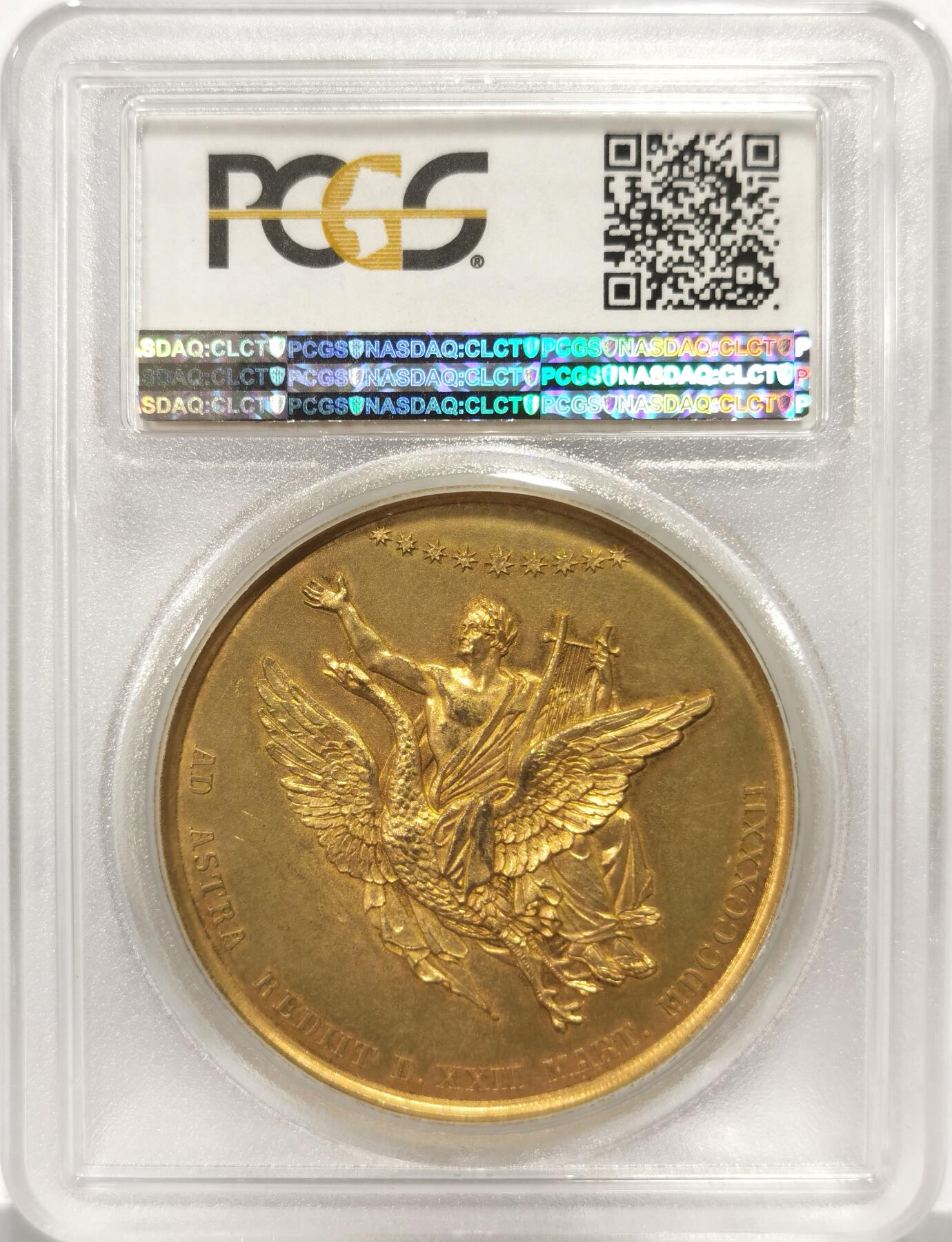 博洋堂“心向春光”2月精品大拍专场暨第160期（全场包邮） PCGS SP63 德国1832年歌德纪念镀金大铜章，PCGS冠军分