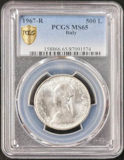 甄臻铺-世界币章拍卖（第49期）精品场拍品征集中，送拍享返佣金等优惠多多 - PCGS-MS65 意大利帆船少女500里拉 更高分仅30枚 卷拆品相 银霜满满 高分收藏一步到位
