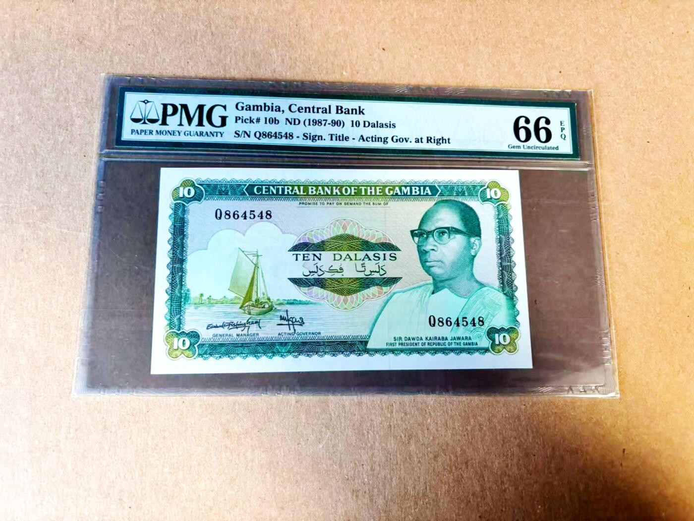 【Blue Auction】世界纸币精拍第783期——18级TOP拍卖/信誉/品质/专业/高效💫 冈比亚 1987-90年10达拉西 PMG66EPQ 
