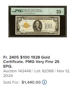 【Blue Auction】世界纸币精拍第783期——18级TOP拍卖/信誉/品质/专业/高效💫 【AA冠倒置号】美国 1928年100美金 黄金券 PMG25EPQ 