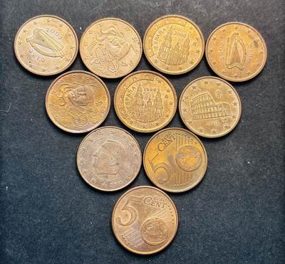 文馨钱币收藏第 293 场，春节前最后一期全部发出，将不予寄存，请悉知 - 原铜光 5 欧分一组