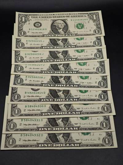 【淘币小摊】实时拍第八百六十五拍   纸币场    年前最后一周之前预留预留8号9号全部发出请更换最新收货地址不方便收货的请勿参拍或者顺丰到付 - 美国一美元纸币9张【有折】