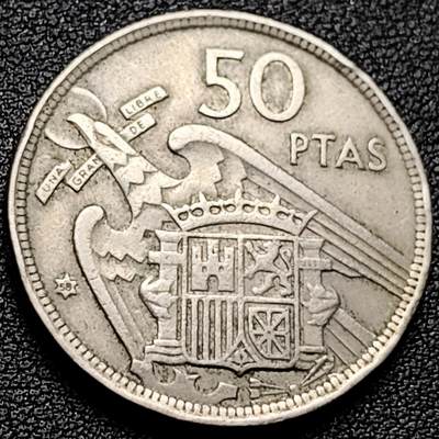 泉币菌-第181场- 精品福利场 - 30.0MM 佛朗哥 西班牙1957年50比塞塔 镍币  