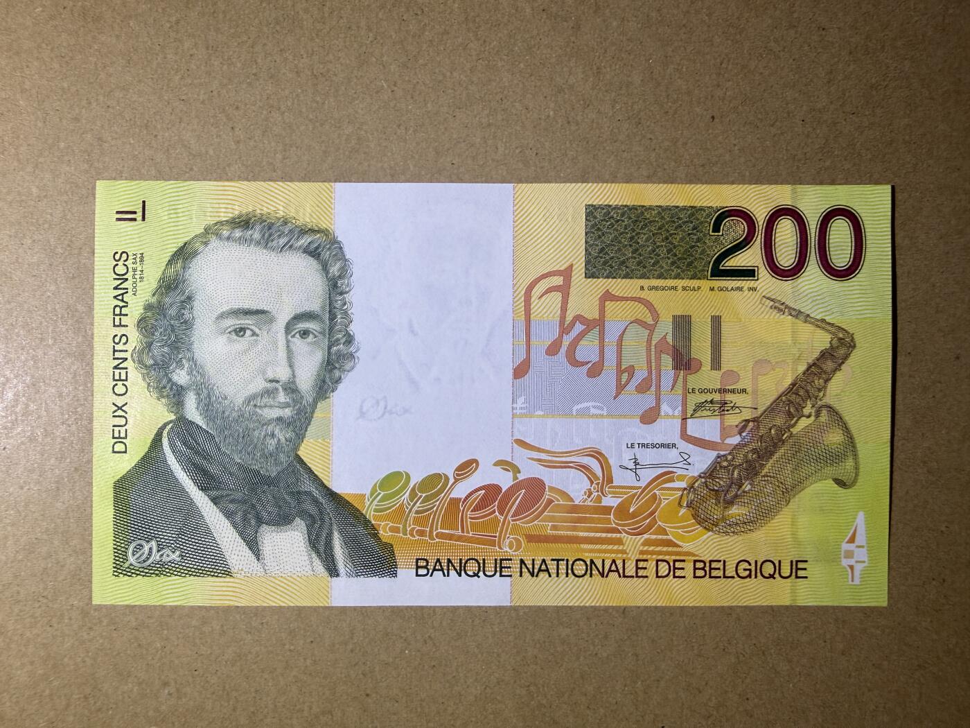 《艾美收藏》第231期-2.8周日外币精品(春节前收官)-世界最佳纸币特辑 比利时200法郎 UNC 末版 比利时乐器制造家阿道夫·萨克斯