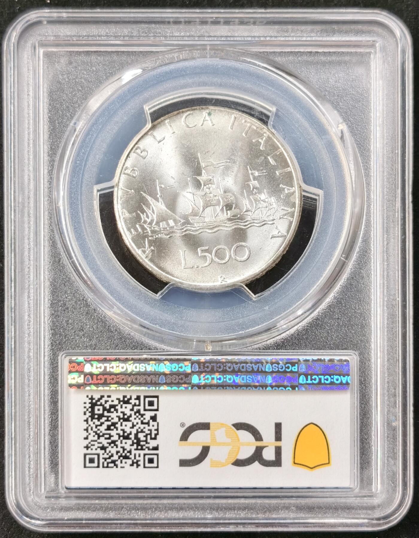 甄臻铺-世界币章拍卖（第49期）精品场拍品征集中，送拍享返佣金等优惠多多 PCGS-MS65 意大利帆船少女500里拉 更高分仅30枚 卷拆品相 银霜满满 高分收藏一步到位