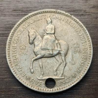 【铜匠收藏】★第147★散币专场 不寄存，30包邮。不满30元，支付5元运费。《接受代拍 代送NGC评级》 66【无寄存】英国 1953年 伊丽莎白二世 5先令 铜镍币 