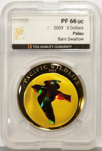 博洋堂“心向春光”2月精品大拍专场暨第160期（全场包邮） - TQG PF66UC 帕劳2009年5元彩色精制银币 棱镜动物-燕子 925银25克 发行量：2500
