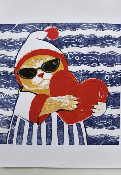 套色版画-萌宠专场 - 套色版画《爱心》