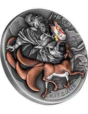 【币海沉浮】国际金银币（2） 纽埃2022，日本神秘传说–“狐仙”的故事，2盎司，超高、超精浮雕、仿古镀金彩色银币. 盒证全. 实物超级漂亮质感. 热门