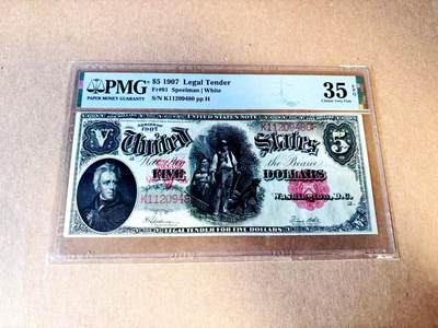 【Blue Auction】世界纸币精拍第783期——18级TOP拍卖/信誉/品质/专业/高效💫 - 美国 1907年5美金 大票幅 伐木工 PMG35EPQ 