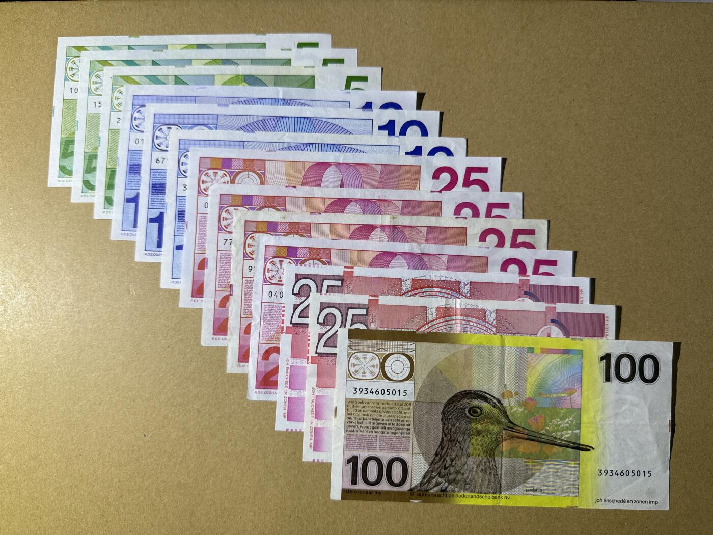 《艾美收藏》第231期-2.8周日外币精品(春节前收官)-世界最佳纸币特辑 荷兰盾13张 流通品相 其中有10盾牛眼版和水鸟 汇率近人民币1200元