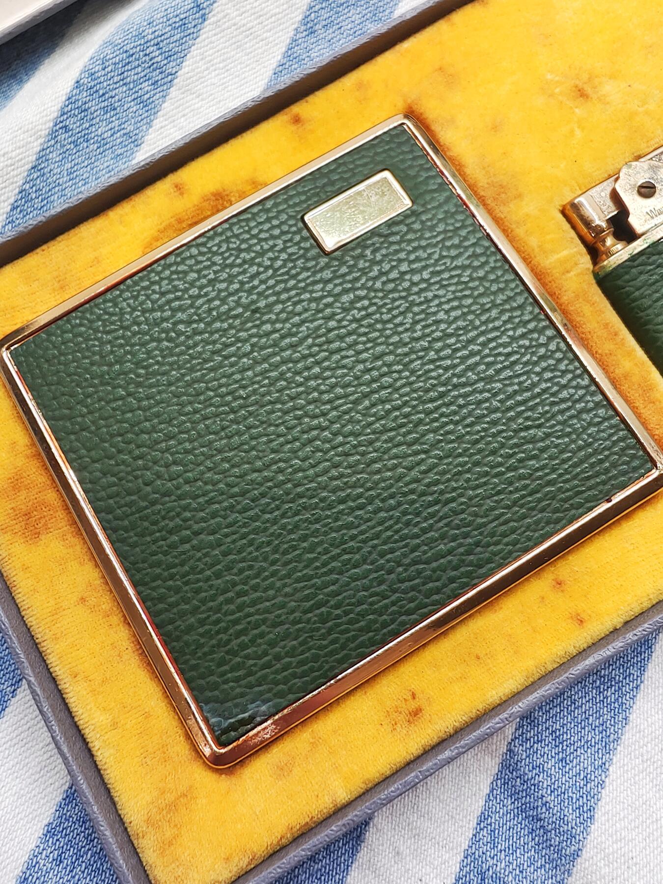 70年代日本brother风车windmill浪琴牛皮磕头煤油打火机烟盒礼盒套装 古董火机