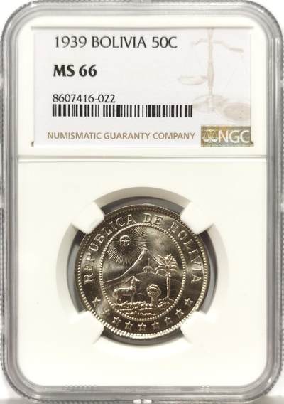 博洋堂“心向春光”2月精品大拍专场暨第160期（全场包邮） - NGC MS66 玻利维亚1939年50分 原光 高分少见