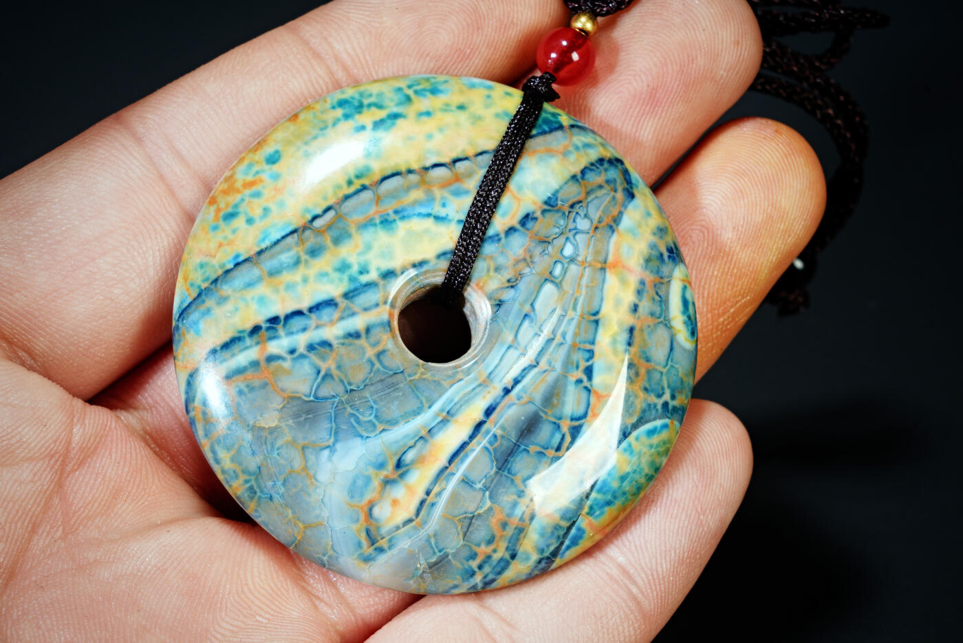 上海都达杂项专场二十一（全场包邮） 天然缠丝草花玛瑙平安扣挂件 附鉴定证书90-111