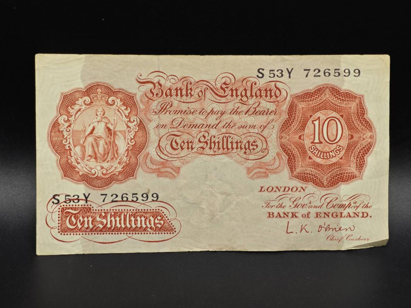 【淘币小摊】实时拍第八百六十五拍   纸币场    年前最后一周之前预留预留8号9号全部发出请更换最新收货地址不方便收货的请勿参拍或者顺丰到付 英国英格兰银行十先令纸币【有折】